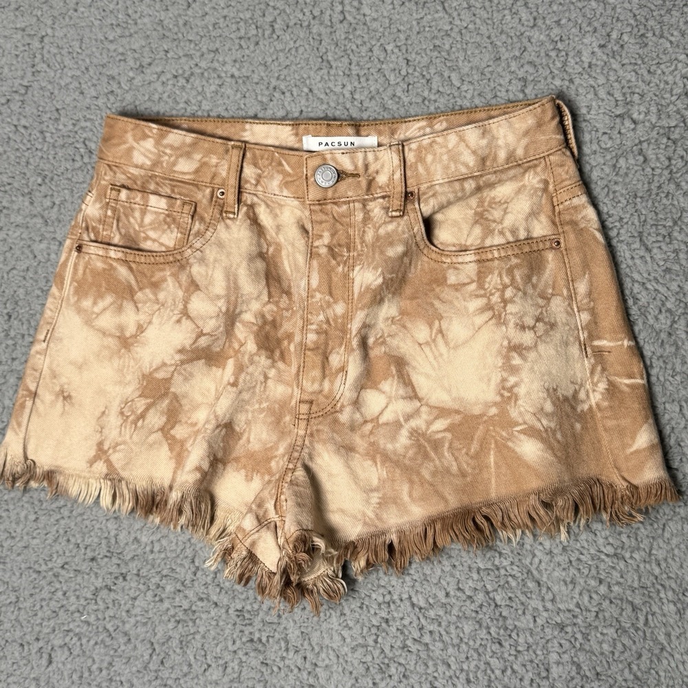 PacSun Tie-Dye High Waist Frayed Hem Shorts in Brown